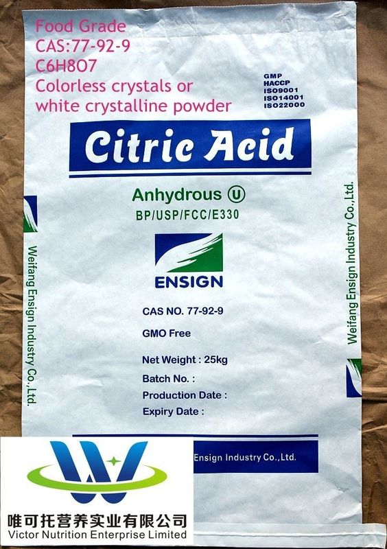 Acide citrique anhydre BP2012/USP32/FCC E330 pour les emballages en papier à partir de E330 CAS 77-92-9